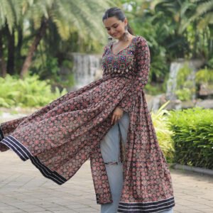 Black Color Cotton Printed Navratri Kurti