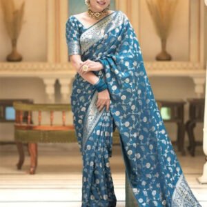 Rama Color Banarasi Jacquard With Zari Work Saree