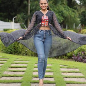 Black Color Georgette Laheriya Print Navratri Kurti