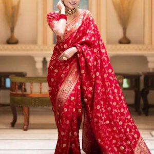 Red Color Banarasi Jacquard With Zari Work Saree