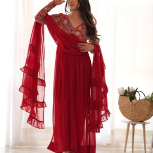 Maroon Color Georgette Alia Cut Three Piece Kurti Suit